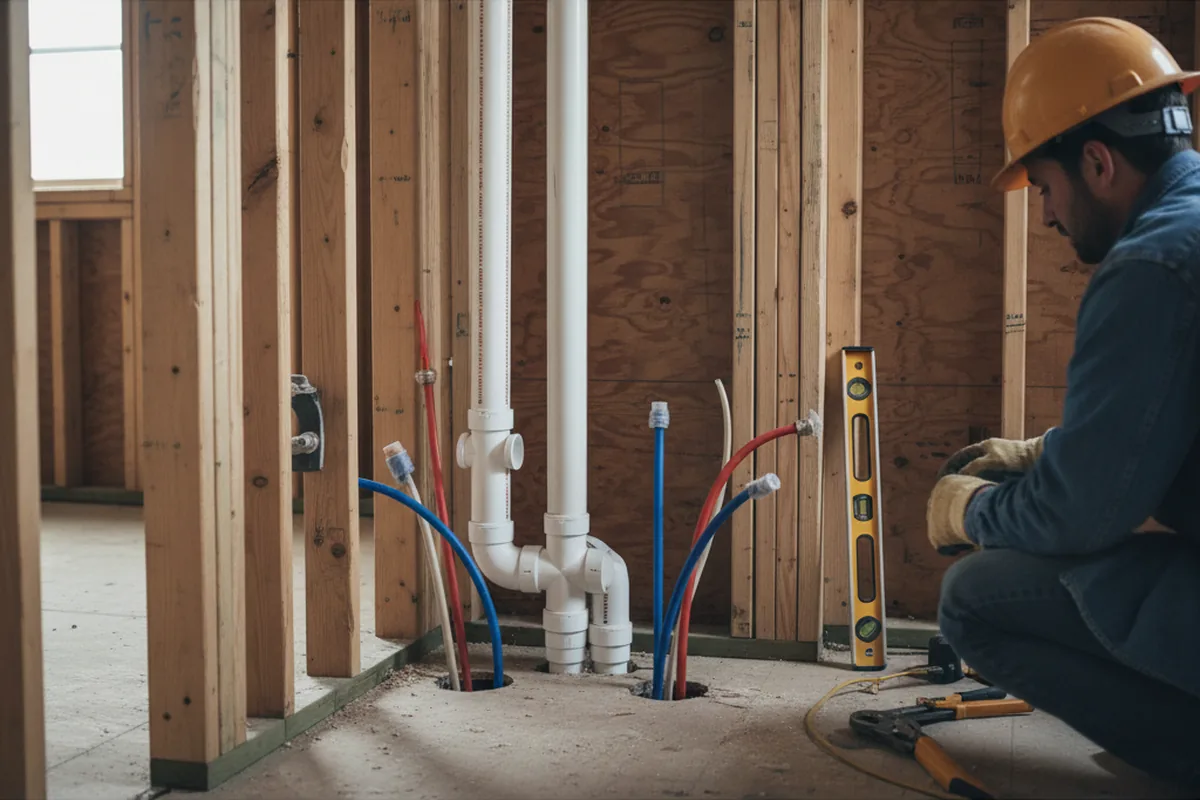 Drain and supply rough-in during Leak Detection in Carrsville